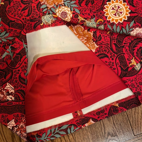 GUESS Red Elysian Floral Shaye OFF THE SHOULDER ruffle fitted SCUBA mini dress L - Picture 11 of 16